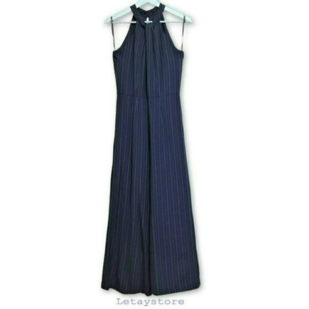 NWT JULIA JORDAN Sleeveless Twist Halter Neck Wide Leg Striped Jumpsuit - Picture 7 of 10
